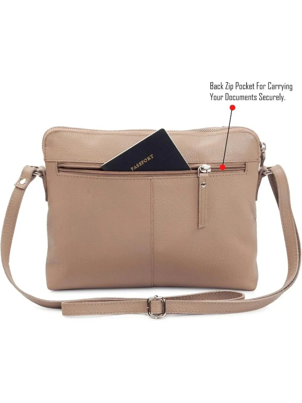 Women's Taupe Genuine Leather Sling Purse with Adjustable Strap Crossbody bag